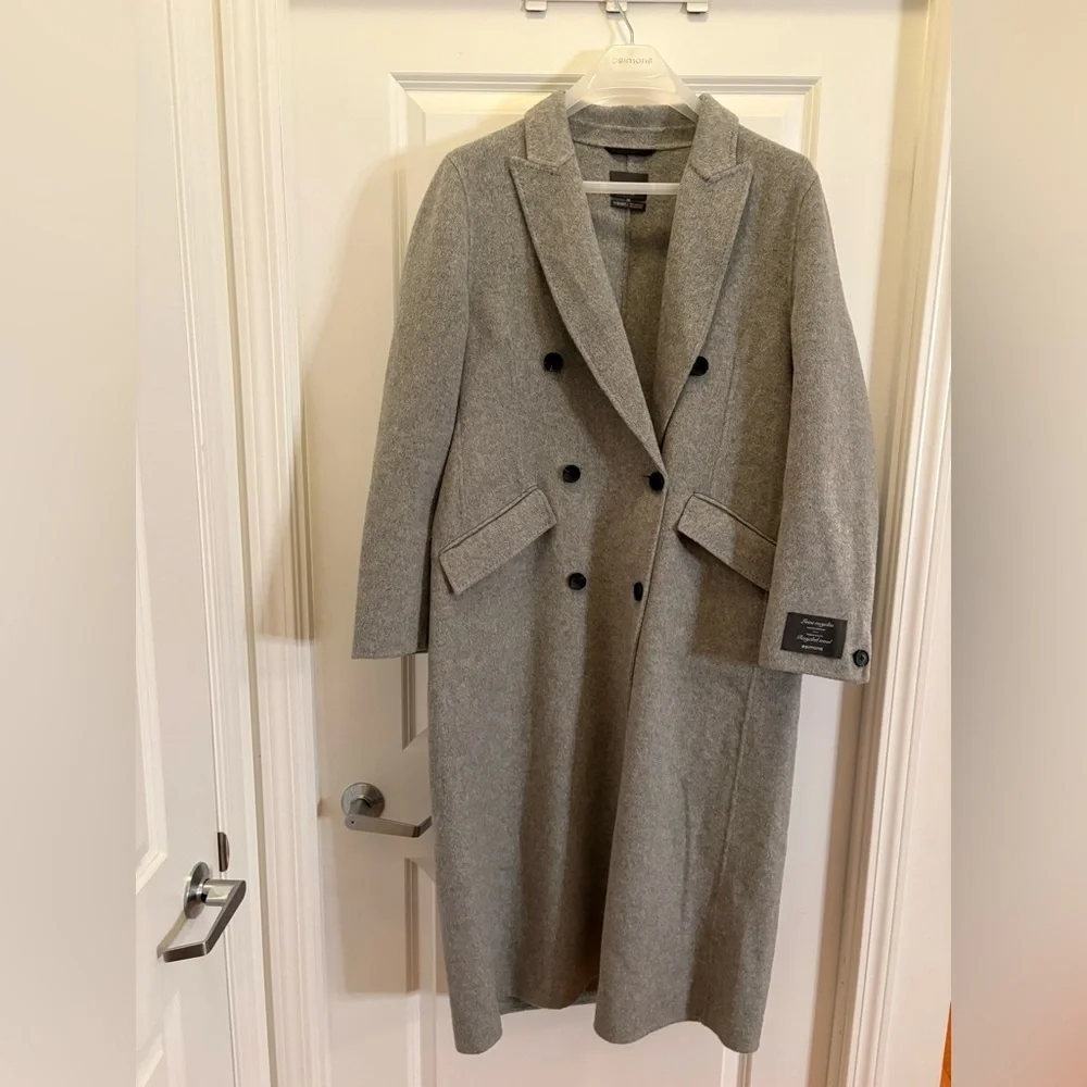 Simons Recycled Wool Blend Gray Double-Breasted Long Overcoat L/XL - Picture 2 of 14